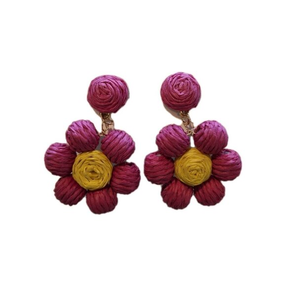 New Pink Rope Boho Chich Flower Drop Earrings Summertime Fashion Jewelry - Picture 2 of 2
